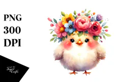 Watercolor Chicken Flower Crown Clipart Product Image 1