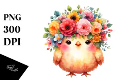 Watercolor Chicken Flower Crown Clipart Product Image 1