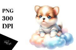watercolor cute baby dog on a lofty cloud Product Image 1