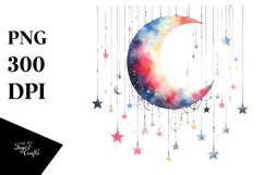 Colorful Half Moon with Hanging Stars PNG Product Image 1