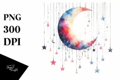 Colorful Half Moon with Hanging Stars PNG Product Image 3
