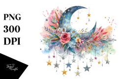 Colorfull Half Moon with Sunflowers PNG Product Image 1