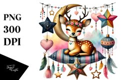 Cute Boho Deer on Star with Hanging Hearts PNG Product Image 1