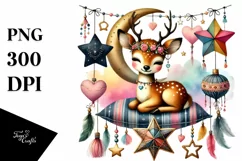 Cute Boho Deer on Star with Hanging Hearts PNG Product Image 1