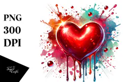 Colorful Red Heart on Splashy Background PNG Product Image 1
