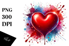 Colorful Red Heart on Splashy Background PNG Product Image 1
