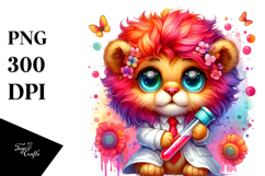 Vibrant Watercolor Cute Baby Lion PNG Product Image 1