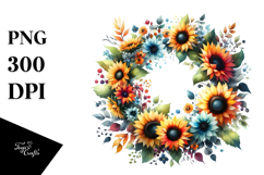 Colorful Abstract Watercolor Whreath Sunflower Clipart Product Image 1