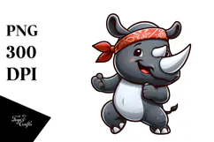 Silly Rhino Dancing with Bandana, Vector Style PNG Product Image 1