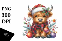 Highland Cow with Christmas Ornaments PNG Product Image 1