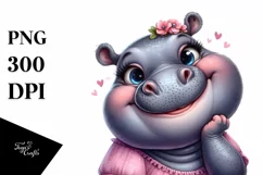 Detailed Hippo Diva Look Watercolor Clipart Product Image 1
