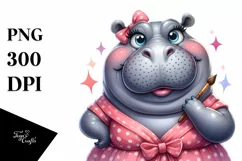 Detailed Hippo Diva Look Watercolor Clipart Product Image 3