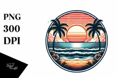 Vintage Tropical Beach Sunset Sublimation Clipart Product Image 1