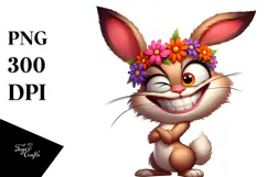 Goofy Rabbit with Flower Crown, Trending PNG Product Image 1