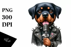 Watercolor Rottweiler Punk Singer Caricature | Sublimation Product Image 1