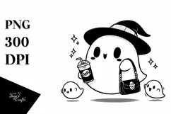 Simple Ghost with Purse Holding Soda, PNG Product Image 1