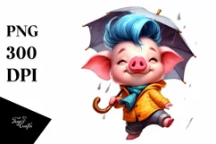 Cute Baby Pig Dancing with Raincoat PNG Product Image 3