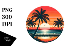 Retro Tropical Sunset Clipart PNG Product Image 1