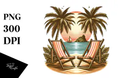 Vintage Tropical Island Beach Chairs PNG Product Image 1