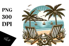 Vintage Tropical Island Beach Chairs PNG Product Image 1