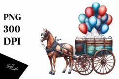 Vintage Horse Wagon Balloons Watercolor Product Image 3