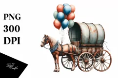 Vintage Horse Wagon with Balloons Clipart Product Image 1