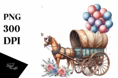 Vintage Horse Wagon Balloons Watercolor Product Image 3
