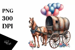 Vintage Horse Wagon Balloons Watercolor Product Image 1