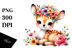 Cartoon-Style Deer with Flower Crown | Watercolor Clipart Product Image 1