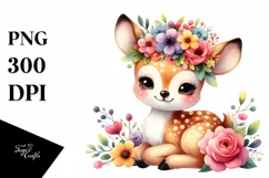 Cartoon-Style Deer with Flower Crown | Watercolor Clipart Product Image 3