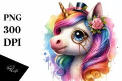 Colorful Baby Unicorn Monocle PNG Product Image 3
