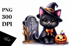 Cute Black Cat for Halloween | Watercolor Clipart Product Image 3