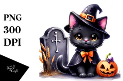 Cute Black Cat for Halloween | Watercolor Clipart Product Image 1
