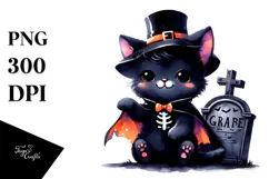 Cute Black Cat for Halloween | Watercolor Clipart Product Image 1