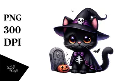 Cute Black Cat for Halloween | Watercolor Clipart Product Image 1