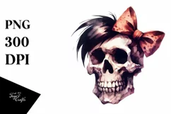 Skull with Hair and Bow, Transparent PNG Product Image 3