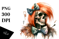 Watercolor Skull with Hair and Bow, Fred Flintstone PNG Product Image 1