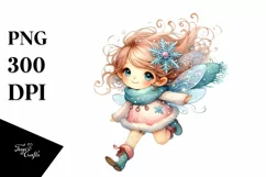 Small Cute Fairy Tumbling with Snow Flakes PNG Product Image 1