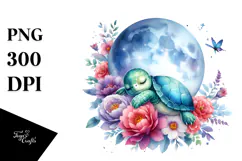 Pastel Baby Turtle Sleeping on the Moon PNG Product Image 1