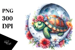 Pastel Baby Turtle Sleeping on the Moon PNG Product Image 1