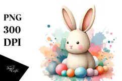 Colorful Pastel Bunny on Wood, PNG Product Image 1