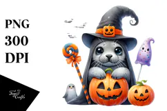Funny Seal in Halloween Suit White Background Clipart Product Image 1