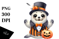 Funny Halloween Seal Watercolor Clipart Product Image 1