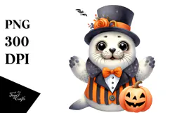 Funny Halloween Seal Watercolor Clipart Product Image 1