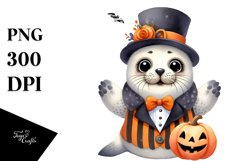 Funny Halloween Seal Watercolor Clipart Product Image 1