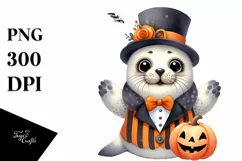 Funny Halloween Seal Watercolor Clipart Product Image 1