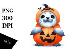 Funny Halloween Seal Watercolor Clipart Product Image 1