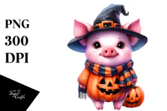 Cute Pig for Halloween Scene | Watercolor Clipart Product Image 1