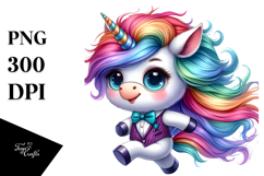 Cute Baby Unicorn with Floral Wreath,Watercolor PNG Product Image 1
