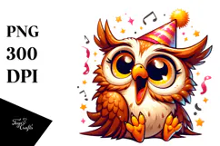 Quirky Owl with Party Hat PNG Product Image 1